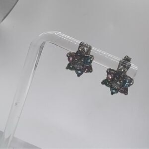Multi Colored Floral Stone Sterling Silver Earrings. Small Floral Earrings.